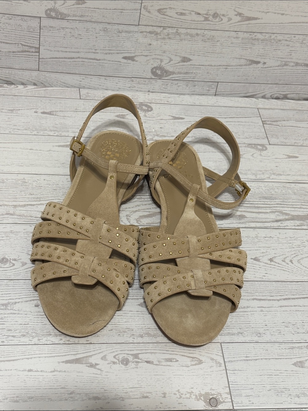 NWOT Vince Camuto Beige Suede Studded Strappy Sandals